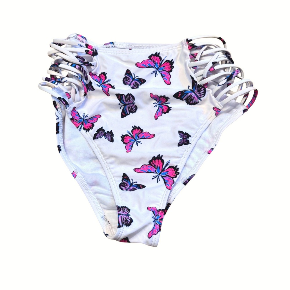 NWOT rue21 Womens‎ Butterfly High Waisted Strappy Bikini Bottoms White Small